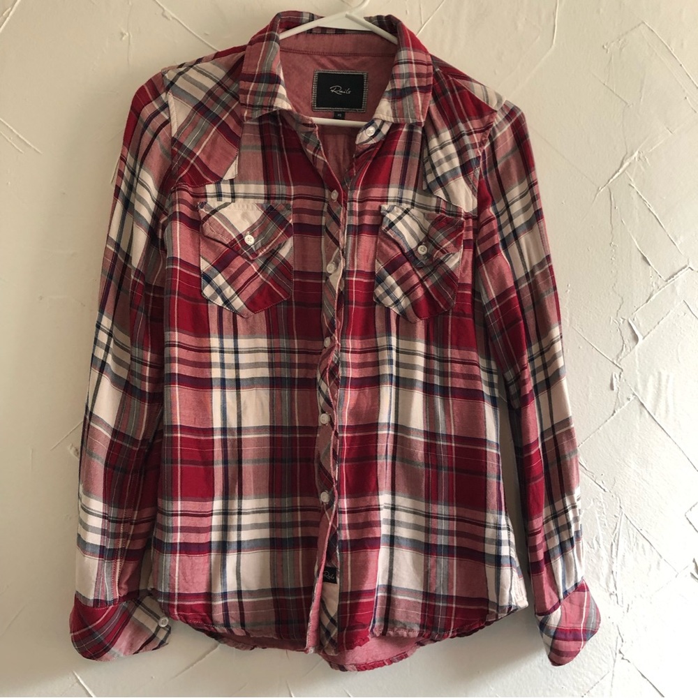 Rails Classic Red Plaid Button Down Size Xs - image 2